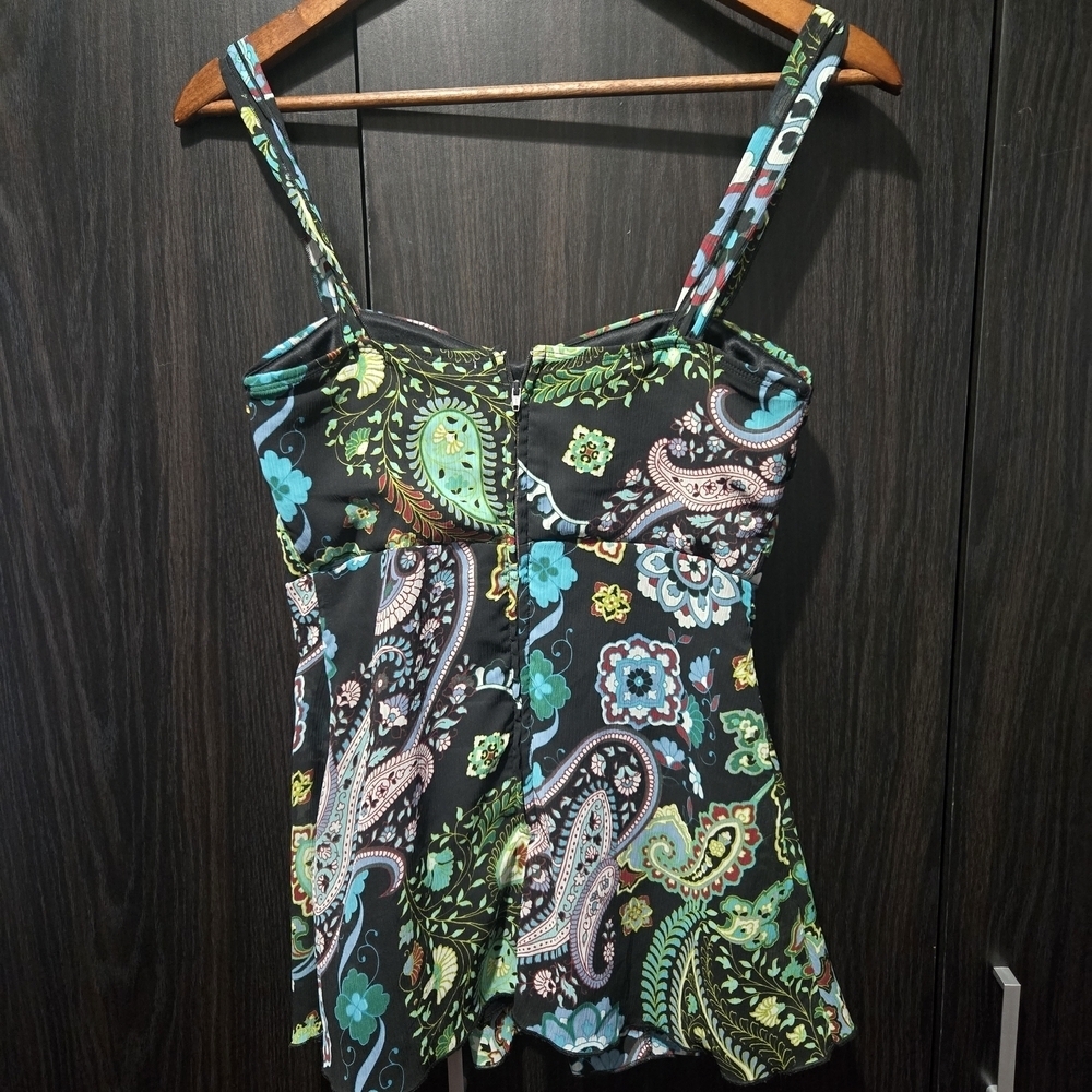 Charlotte Russe Black Green Blue Paisley Babydoll Shirt Y2K Padded Size M - Picture 5 of 6